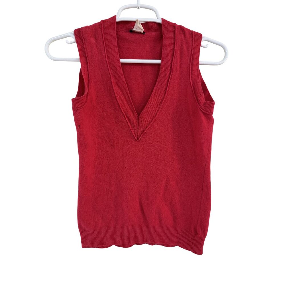 J.Crew Y2K Womens Wool Cashmere Sweater Vest Red V Neck Sleeveless Size S